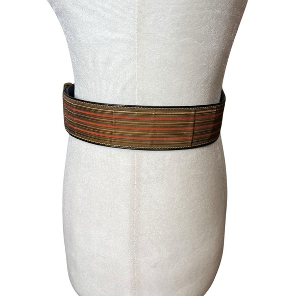 VTG 1970s Leather Striped Canvas Statement Belt Sz 33 Retro Mod Unisex Boho Med - Picture 2 of 10